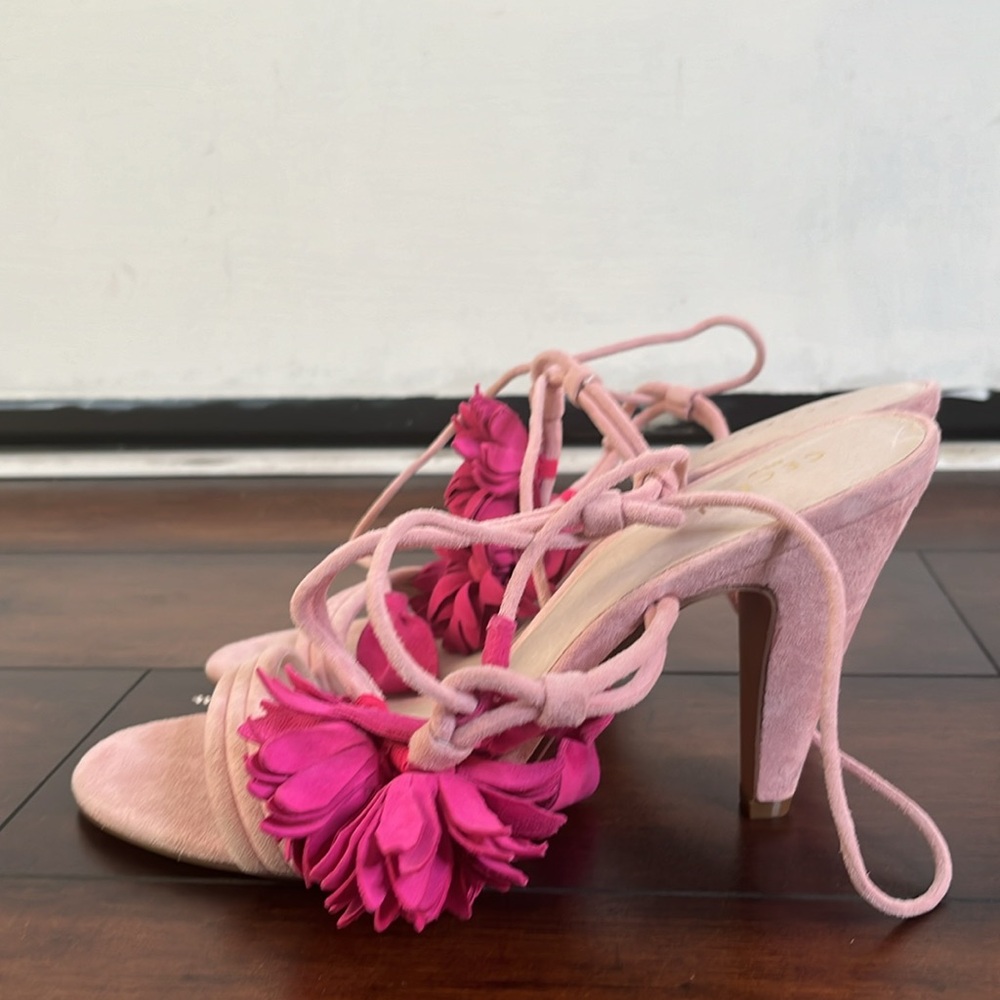 CECELIA NEW YORK Pink and Magenta Floral Ankle-Tie High Heel Sandals - Picture 7 of 13